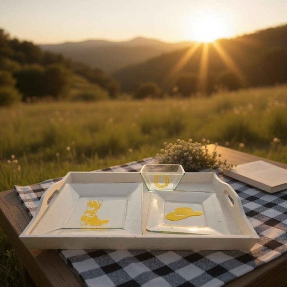 Yellow Western Themed Glass Dinnerware Set